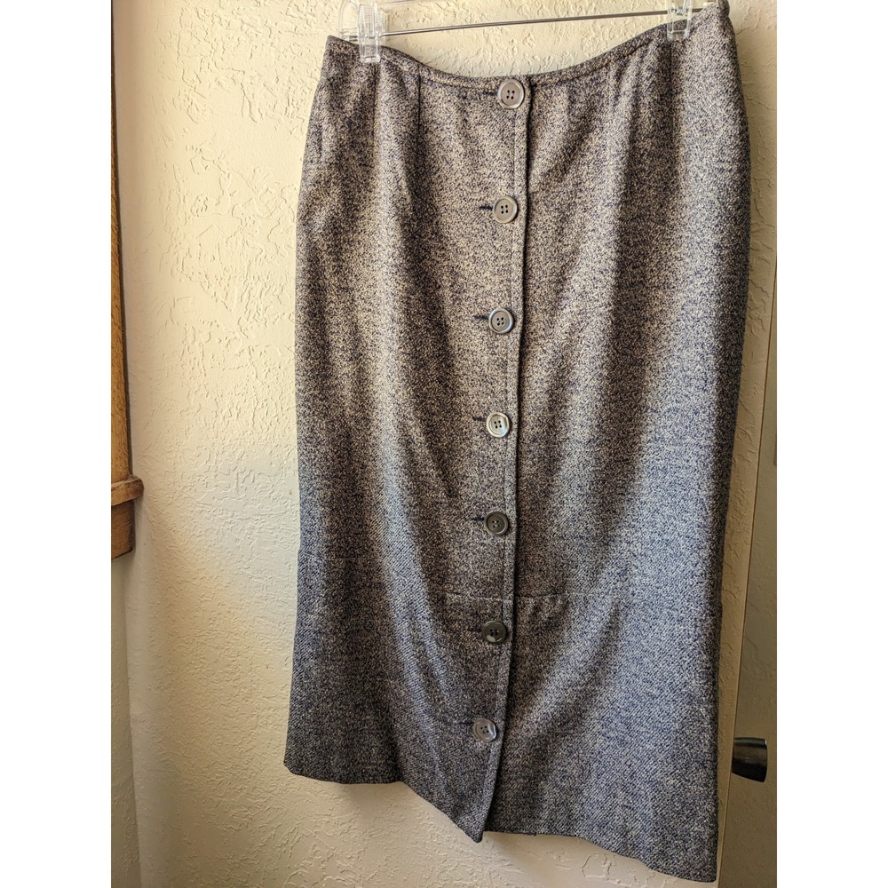Vintage Perry Ellis Portfolio Silk Blend Tweed Button Front Midi Skirt  Size 12